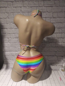 Rainbow Striped Hallter short set