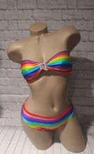 Load image into Gallery viewer, Rainbow Striped Bandeau rhinestone short set
