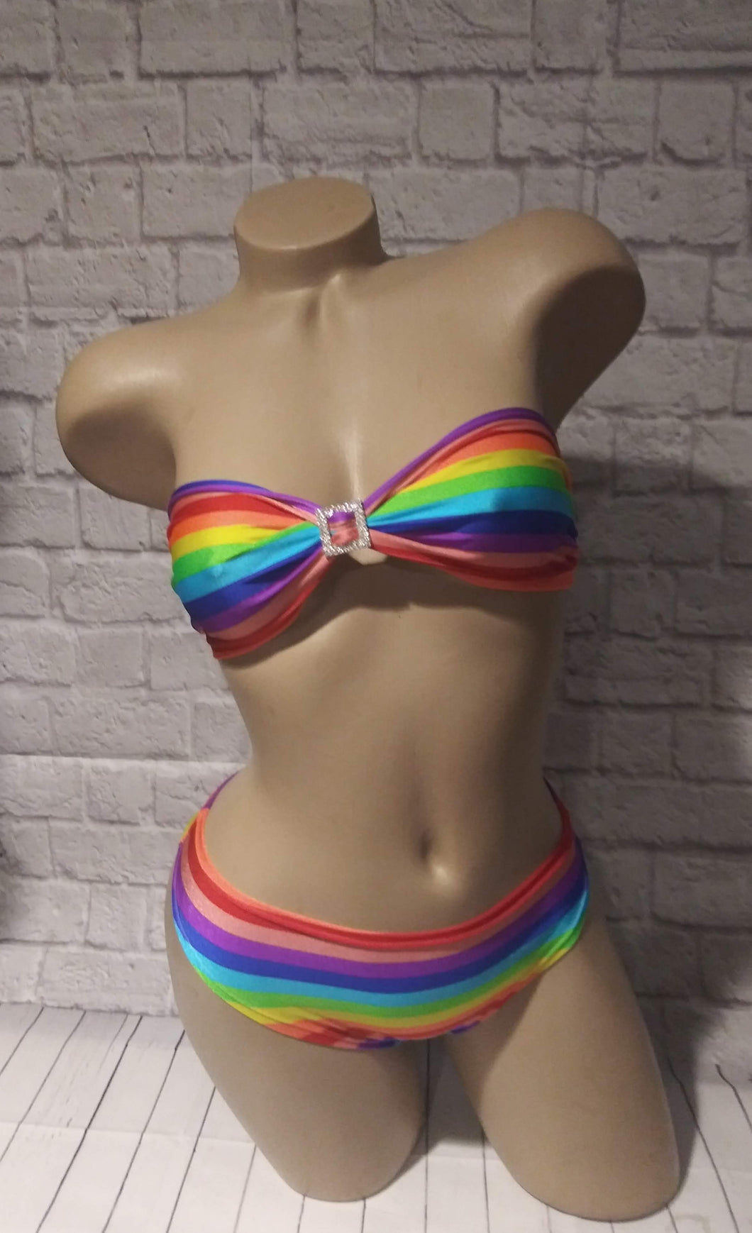 Rainbow Striped Bandeau rhinestone short set