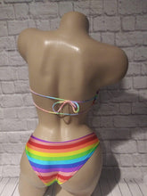 Load image into Gallery viewer, Rainbow Striped Bandeau rhinestone short set
