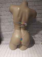 Load image into Gallery viewer, Rainbow Striped Bandeau rhinestone bikini set
