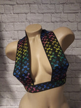 Load image into Gallery viewer, Black and rainbow LV designer inspired elastic band top
