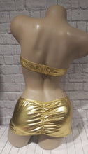 Load image into Gallery viewer, Metallic Gold bandeau skirt set
