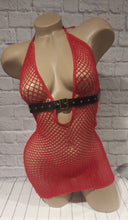 Load image into Gallery viewer, Red fishnet belt dress
