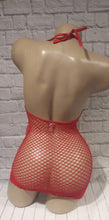 Load image into Gallery viewer, Red fishnet belt dress
