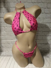 Load image into Gallery viewer, 2 piece designer Inspired hot pink LV halter bikini set
