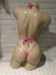 2 piece designer Inspired hot pink LV halter bikini set